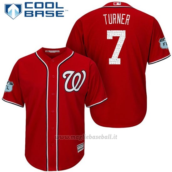 Maglia Baseball Uomo Washington Nationals Trea Turner Scarlet 2017 Allenamento Primaverile Cool Base Giocatore